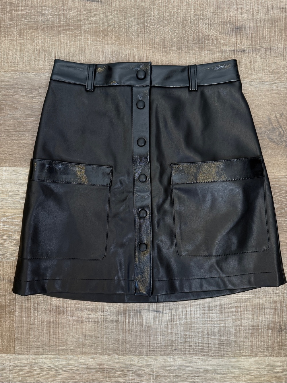 STAUD Paper Skirt Black Faux Leather Mini Skirt NWT Size 6